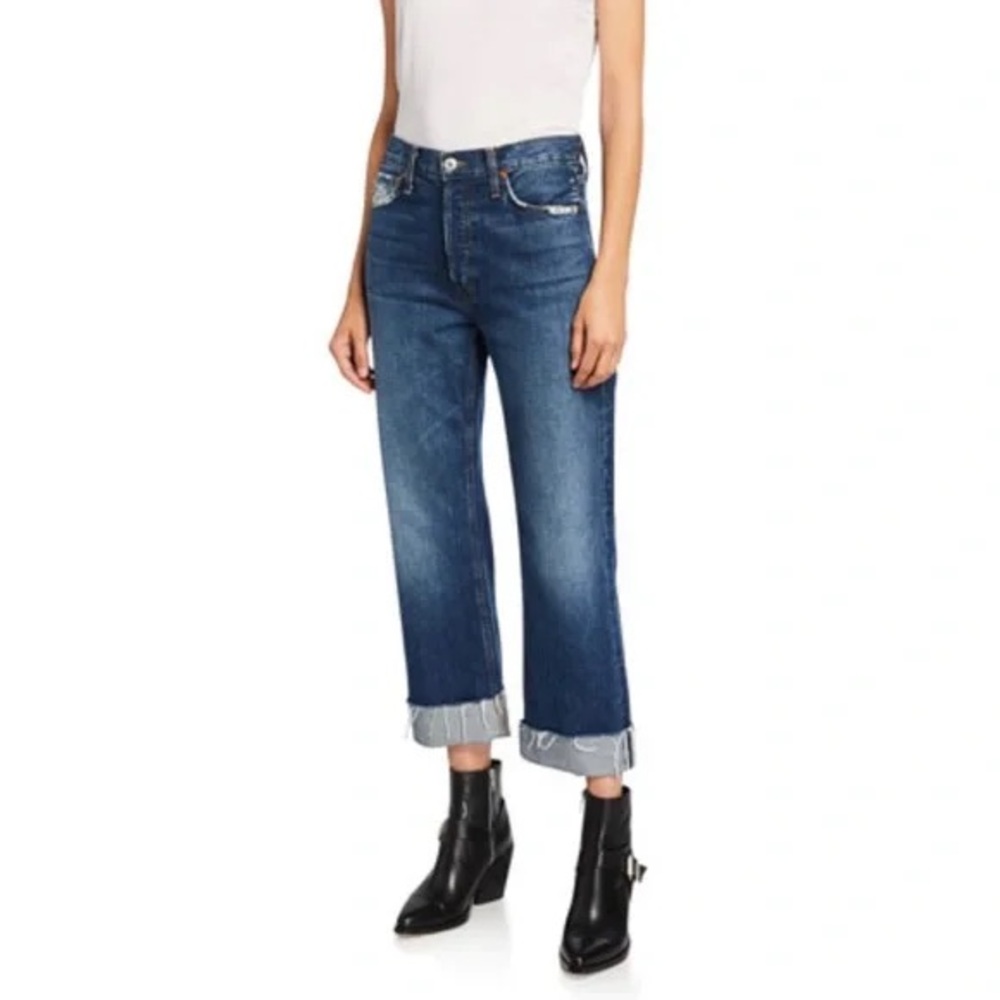 RE/DONE Size 28 90's Loose Straight High Rise Cuffed Jeans In Royal‎ Indigo
